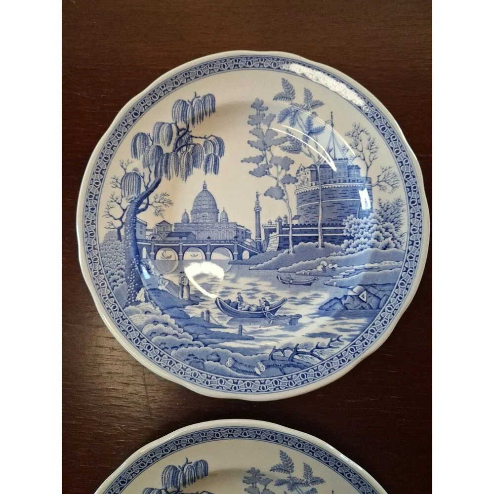 TWO SPODE THE BLUE ROOM COLLECTION 'ROME' BLUE AND WHITE 10.5 INCH DINNER PLATE